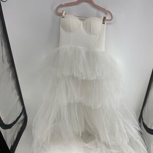 Blithe LA Women's White Tube Ruffle Gown Maxi Dress Size Medium